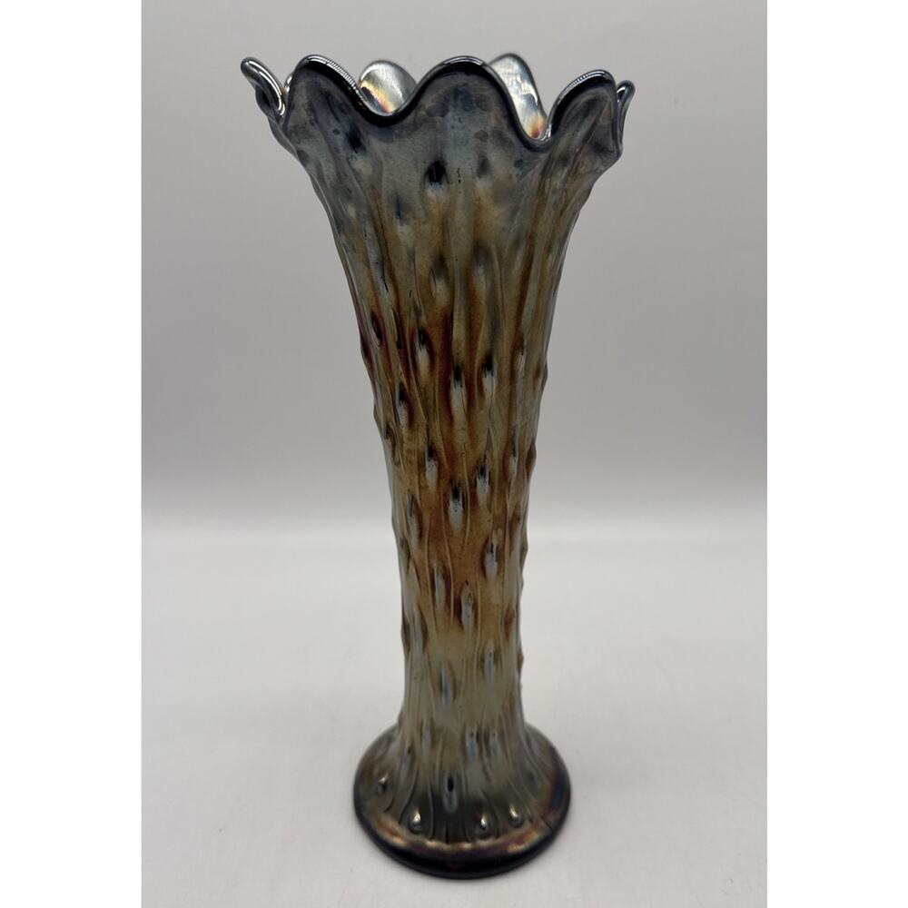Vintage Northwood Amethyst Carnival Glass Tree Trunk Vase 11.75”